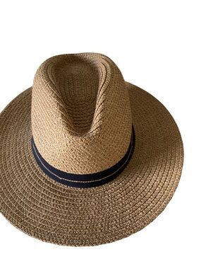 Wallaro Blake Tan Straw Sun Hat with Black Band - Classic Beach Fedora -M/L